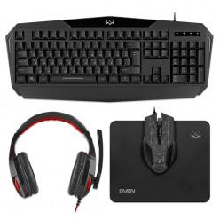 SVEN GS-4300 RGB Gaming Set, Keyboard+Mouse+MousePad+Headset, keys 104 keys, 12 Fn-keys, Backlight (RGB) mouse 7+1(1200-3200 DPI) , USB, Black, Rus/Ukr/Eng